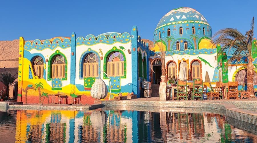 Traditional colorful houses and streets in a Nubian Village in Aswan, Egypt